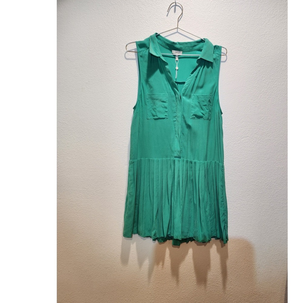 Joie Green Silk‎ Sleeveless Pleated Tunic Blouse Size M
